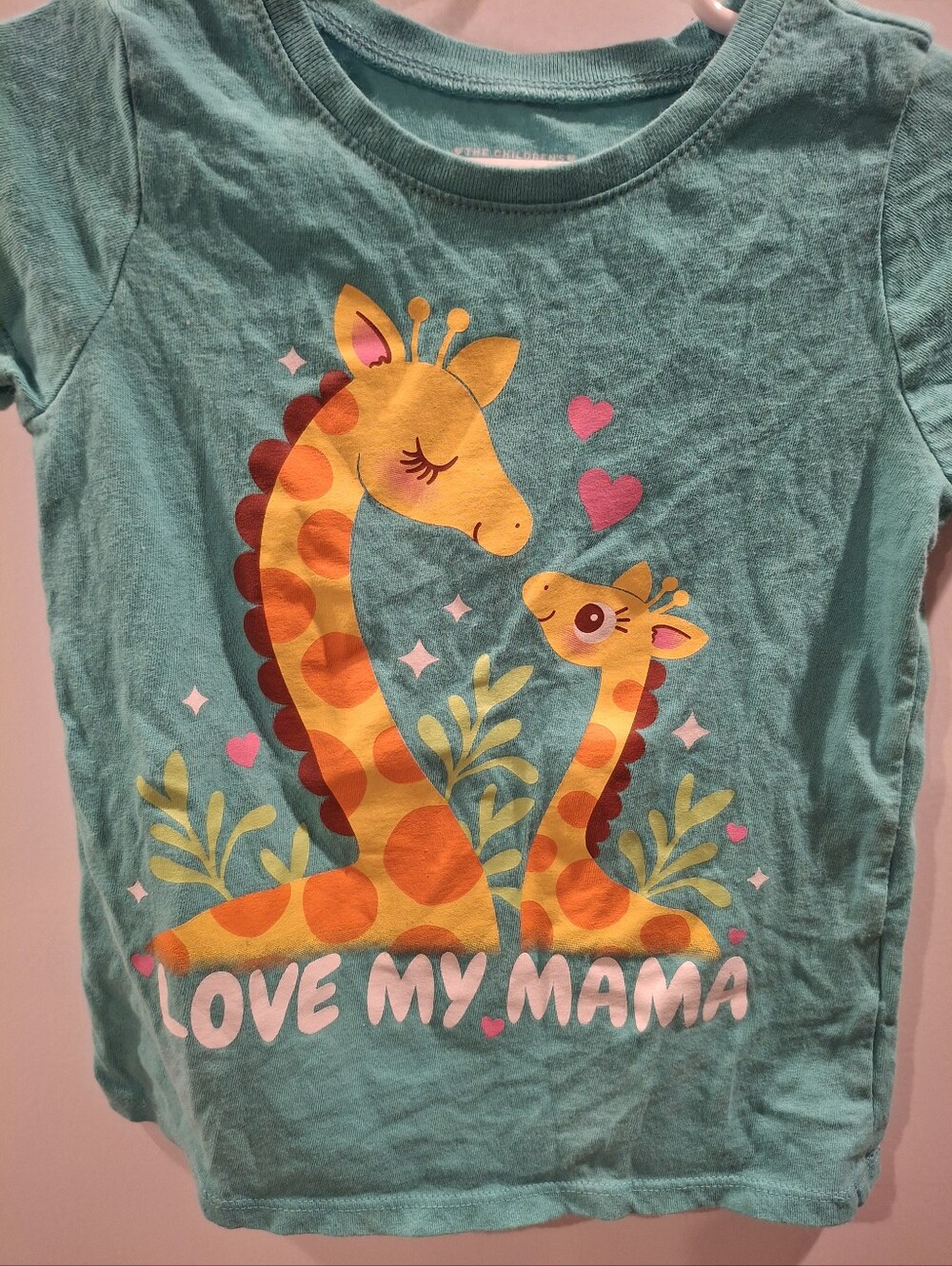 The Children's Place Teal Short-Sleeve 'Love My Mama' Giraffe Tee